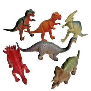 Dinosaur lot of 6 small toys 3.5" - 4.5" Stegosaurus Triceratops Raptor